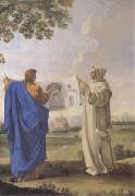 St Bruno Examining a Drawing of the Baths of Diocletian Location of the Future Charterhouse of Rome  (mk05) LE SUEUR, Eustache